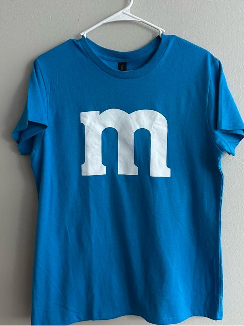 Cerulean Blue M&M's Cotton Costume t-shirt with White 'm' Logo